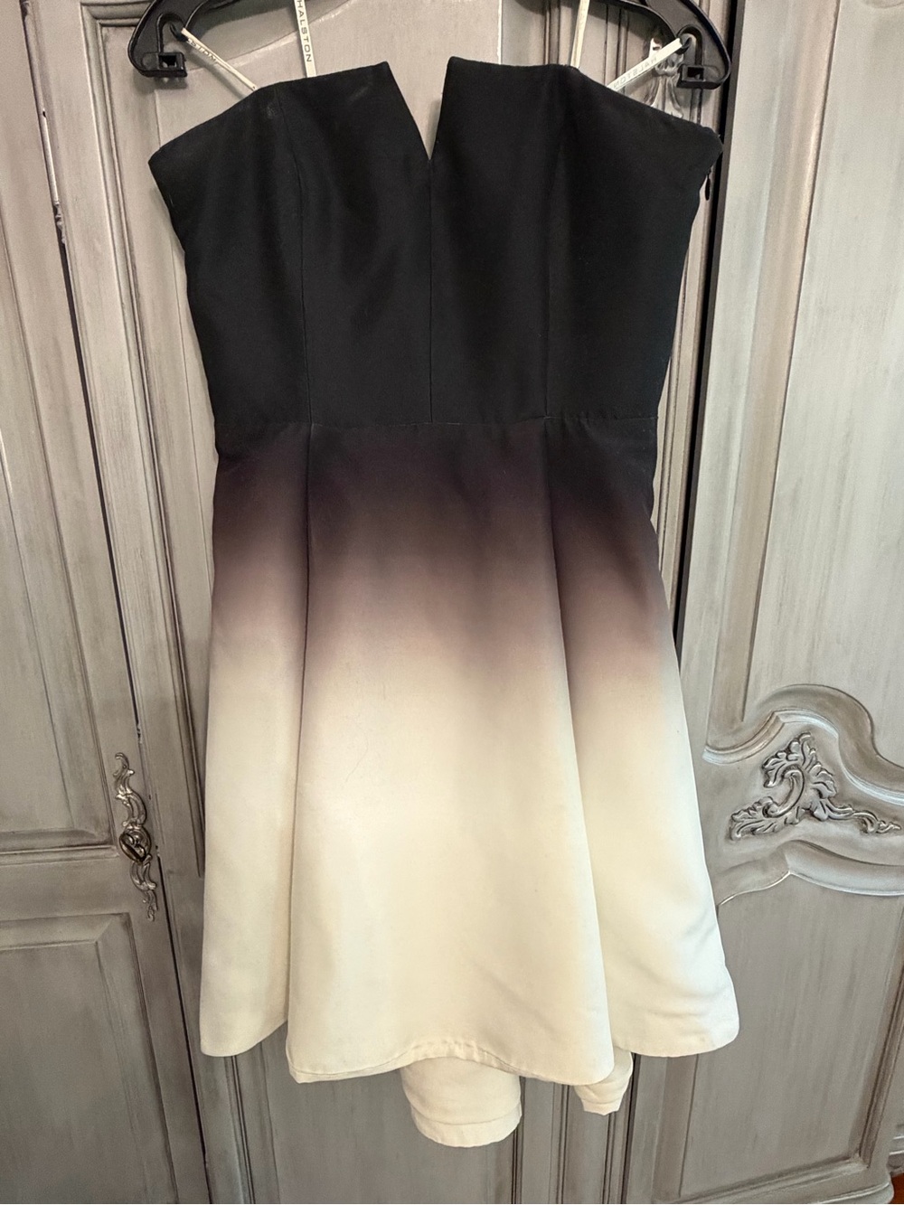 Halston Heritage Strapless Ombre Black to White A-Line Dress - Picture 3 of 4